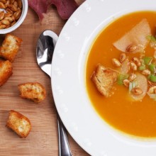 Roasted butternut squash soup with paprika croutons recipe