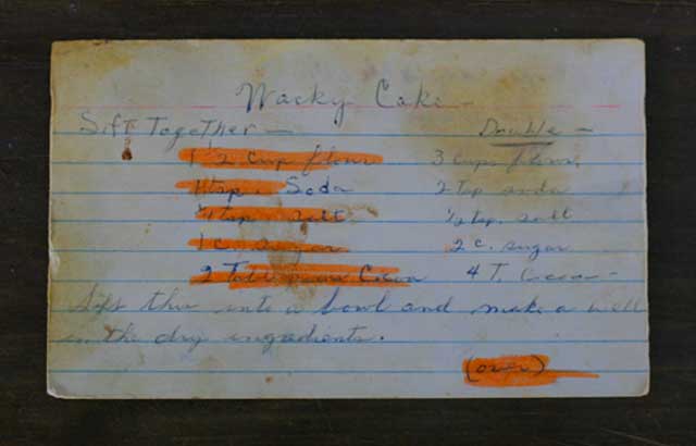 Vintage recipe card: Wacky cake recipe