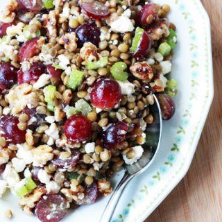 Lentil, grape, feta, walnut salad recipe: SUCH a wonderful blend of flavors and textures. You have to try this recipe!