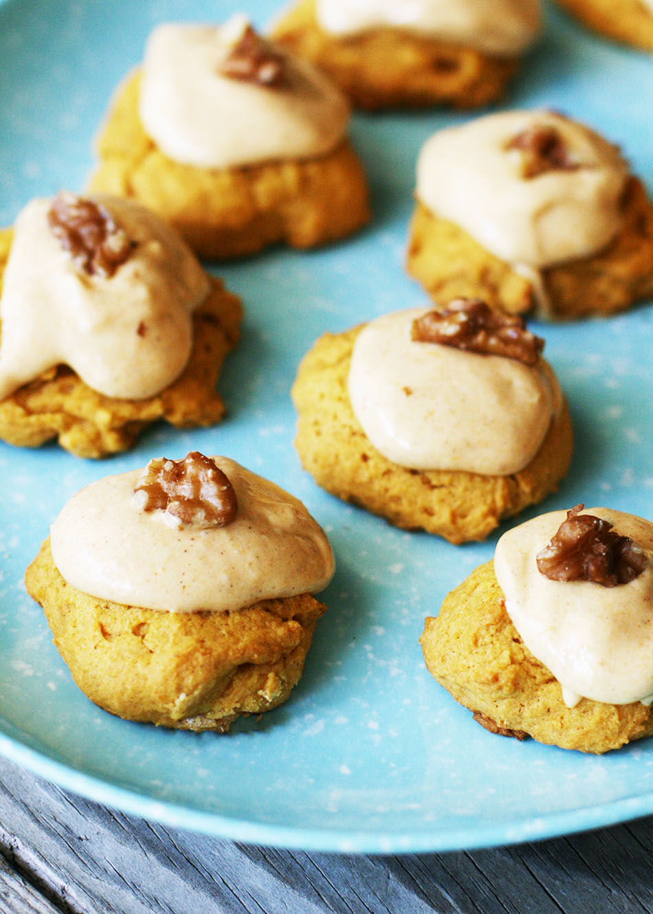 Moist pumpkin cookies with cream cheese frosting: So easy to make, and so moist they melt in your mouth.