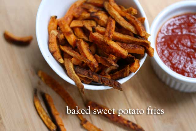 Baked sweet potato fries, dusted with cinnamon-sugar. Click through for recipe.