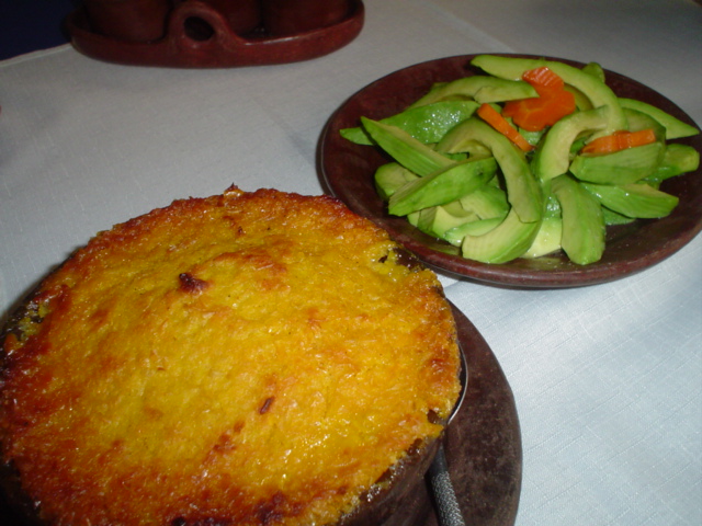 The real deal: Pastel de choclo and avocado salad in Pomaire, Chile.