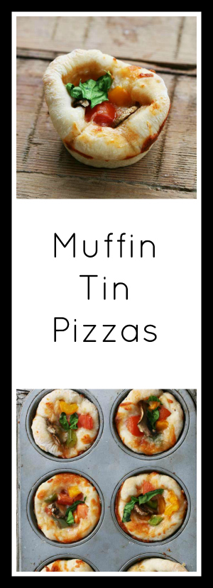 Homemade pizza, made in a muffin tin! These turn into delicious, deep-dish, hand-held pizzas. Click through for the recipe!
