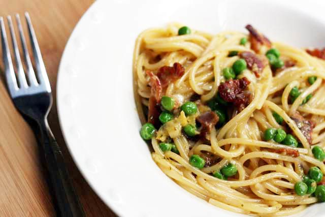 Pasta carbonara recipe: The creamiest pasta dish that doesn't contain cream! Click through for recipe.
