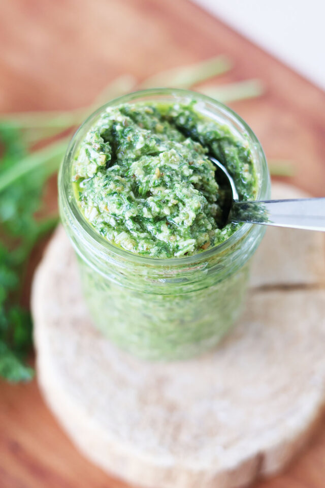 Parsley pesto, made with parsley and walnuts