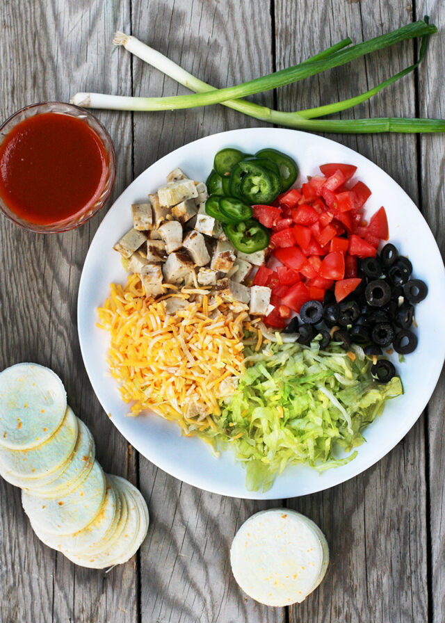 Ingredients to make mini enchilada stacks: The perfect use-up-leftover recipe!
