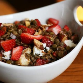 Cheap balsamic strawberry lentil salad recipe. A unique recipe to make when strawberries are in season!