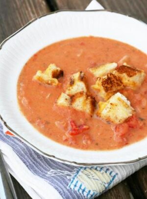 Creamy Garlic Tomato Soup With Grilled Cheese Croutons Recipe