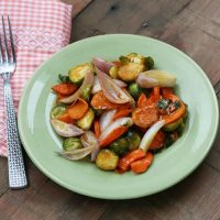 Honey mustard roasted vegetables recipe. A cheap and nourishing side dish or meal.