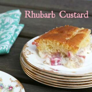 Rhubarb custard cake from Cheap Recipe Blog