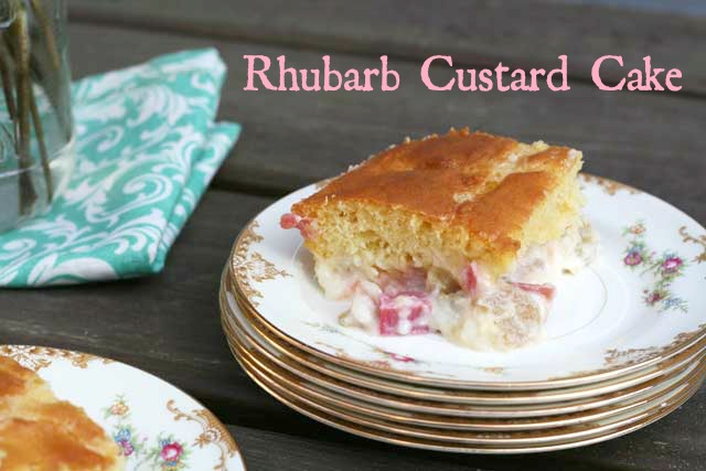 Rhubarb custard cake from Cheap Recipe Blog