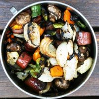 Grilled vegetable and ring bologna kebabs recipe
