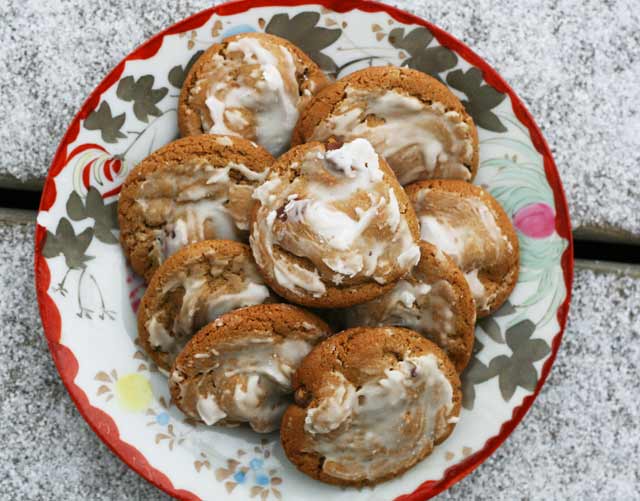 Chewy gingersnap and chocolate chip cookies with a spiced rum glaze