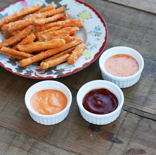 Sriracha-based sauces with sweet potato fries