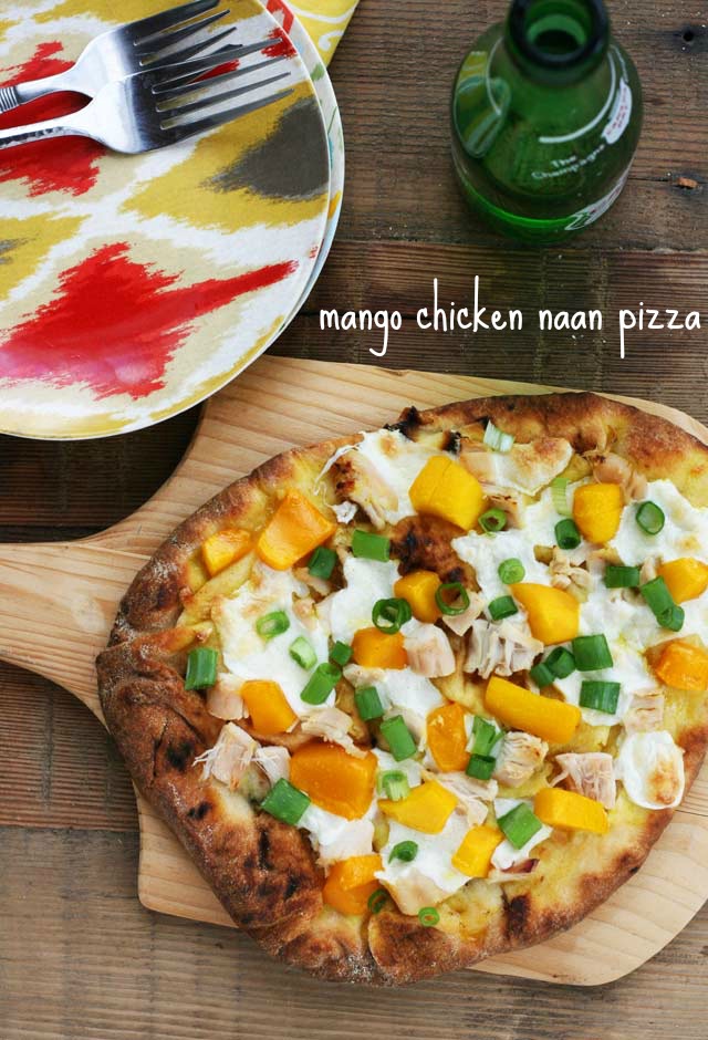 Mango chicken naan bread pizza, from Cheap Recipe Blog