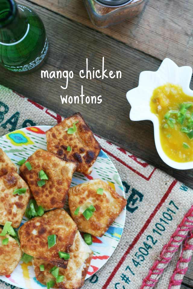 A recipe for mango chicken wontons, from Cheap Recipe Blog