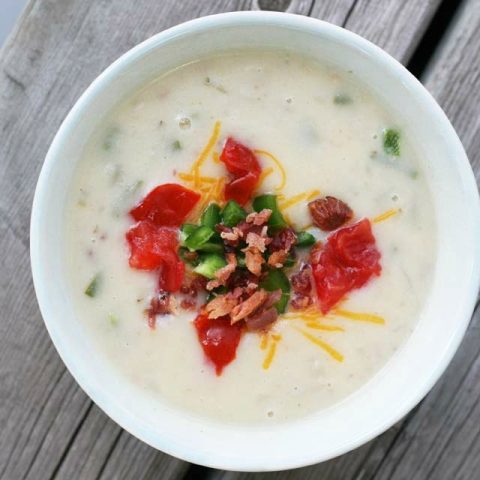 Creamy potato soup, a $10 Food Day Recipe. Make an affordable and delicious homemade soup and add a variety of toppings!