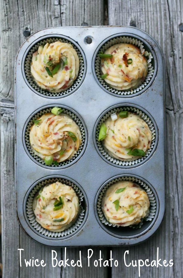 Twice baked potato "cupcakes". Hands-down the most delicious way to eat potatoes! Repin to save.
