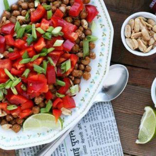 Indian-spiced chickpea and peanut salad. Repin to save!