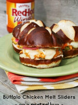 Buffalo Chicken Melt Sliders (On a Pretzel Bun)