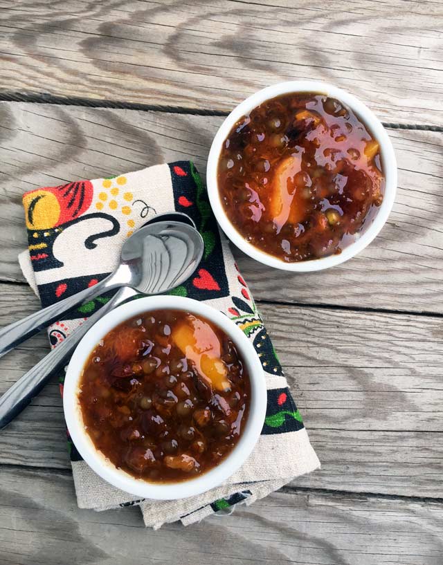 Norwegian sweet soup. A mix of dried fruit, spices, and tapioca. Click through for recipe.