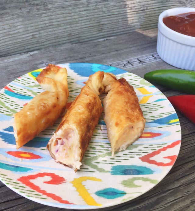 Shrimp and cream cheese firecrackers: A tasty and spicy spin on cream cheese wontons.