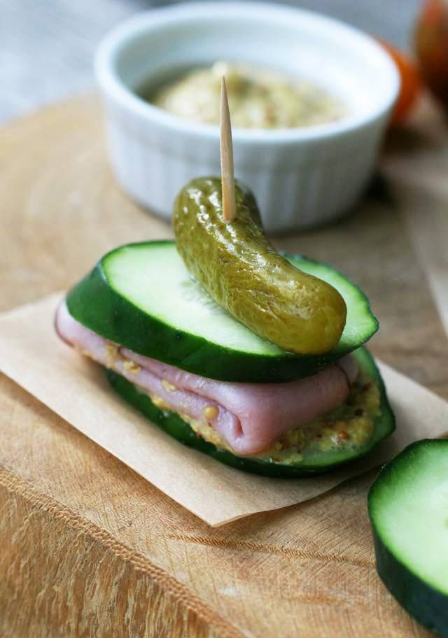 Breadless cucumber sandwiches: Use cucumber slices as the base, add meats, cheese, and your favorite condiment. Yum!