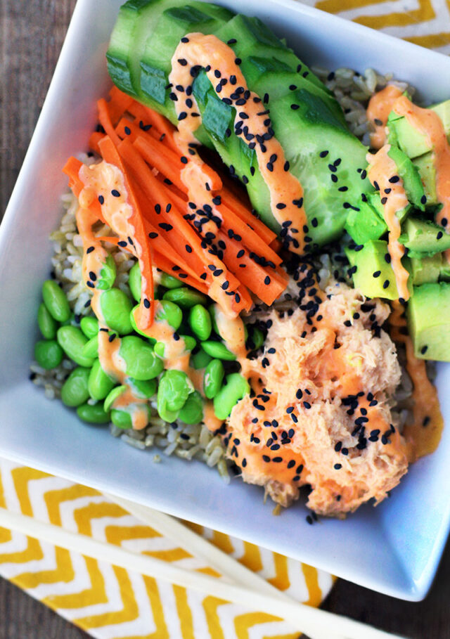 Spicy tuna bowls with fully cooked tuna: Get your sushi fix at home for a LOT less!