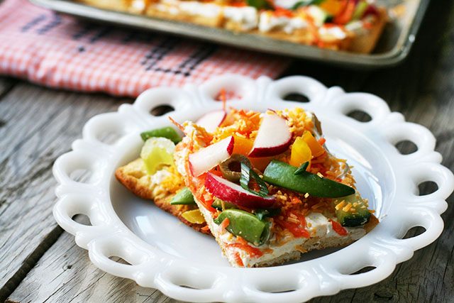 Cold vegetable pizza: A crowd-pleasing appetizer that can be made ahead of time.