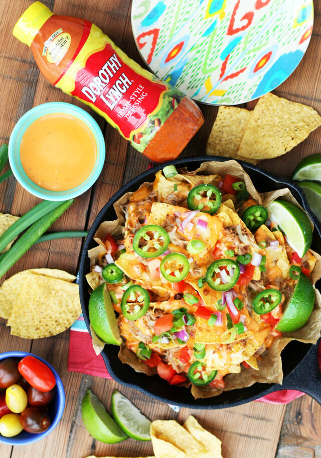 Game day pulled pork nachos: The perfect nachos to feed a crowd at a football watching party!