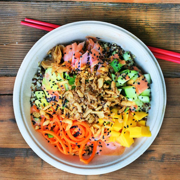 Cheap quinoa poke bowls: A base of quinoa makes these sushi bowls unique - plus lots of delicious, budget-friendly toppings.