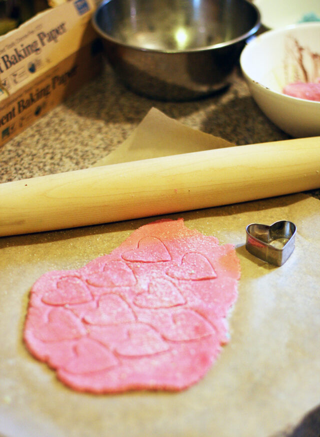 How to make cream cheese mints with a cookie cutter and rolling pin.