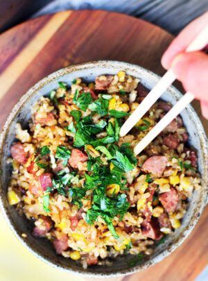 Ring Bologna And Sweet Corn Fried Rice