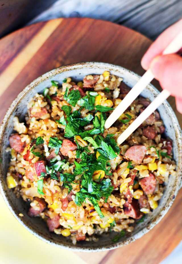 Ring bologna & sweet corn fried rice: A delicious, hearty fried rice recipe. 