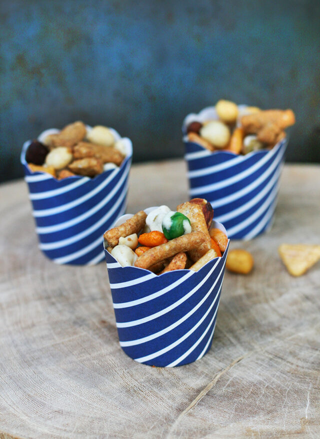 Party snack cups: Fill a cup with snacks for an inexpensive, fun party food!