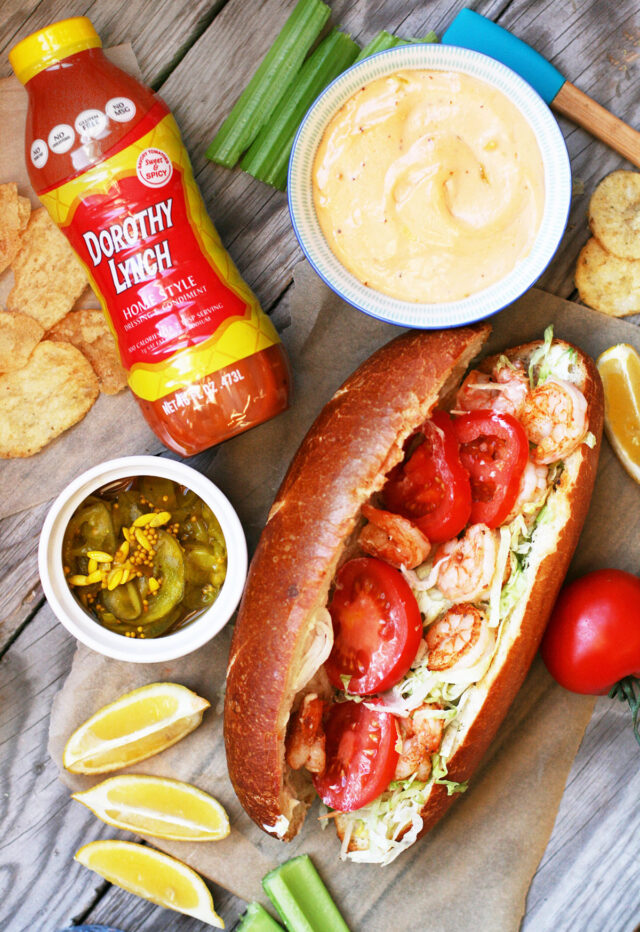 Shrimp po'boy sandwiches, perfect for your next tailgating event! Click through for recipe.