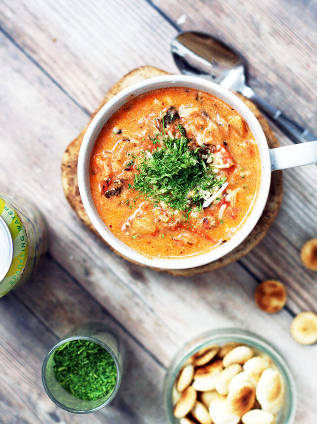 Creamy paleo sausage kale soup recipe: Hearty and delicious. Click through for recipe!