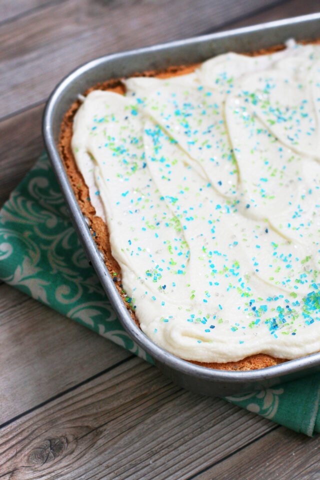 Mock angel food cake recipe with almond buttercream frosting