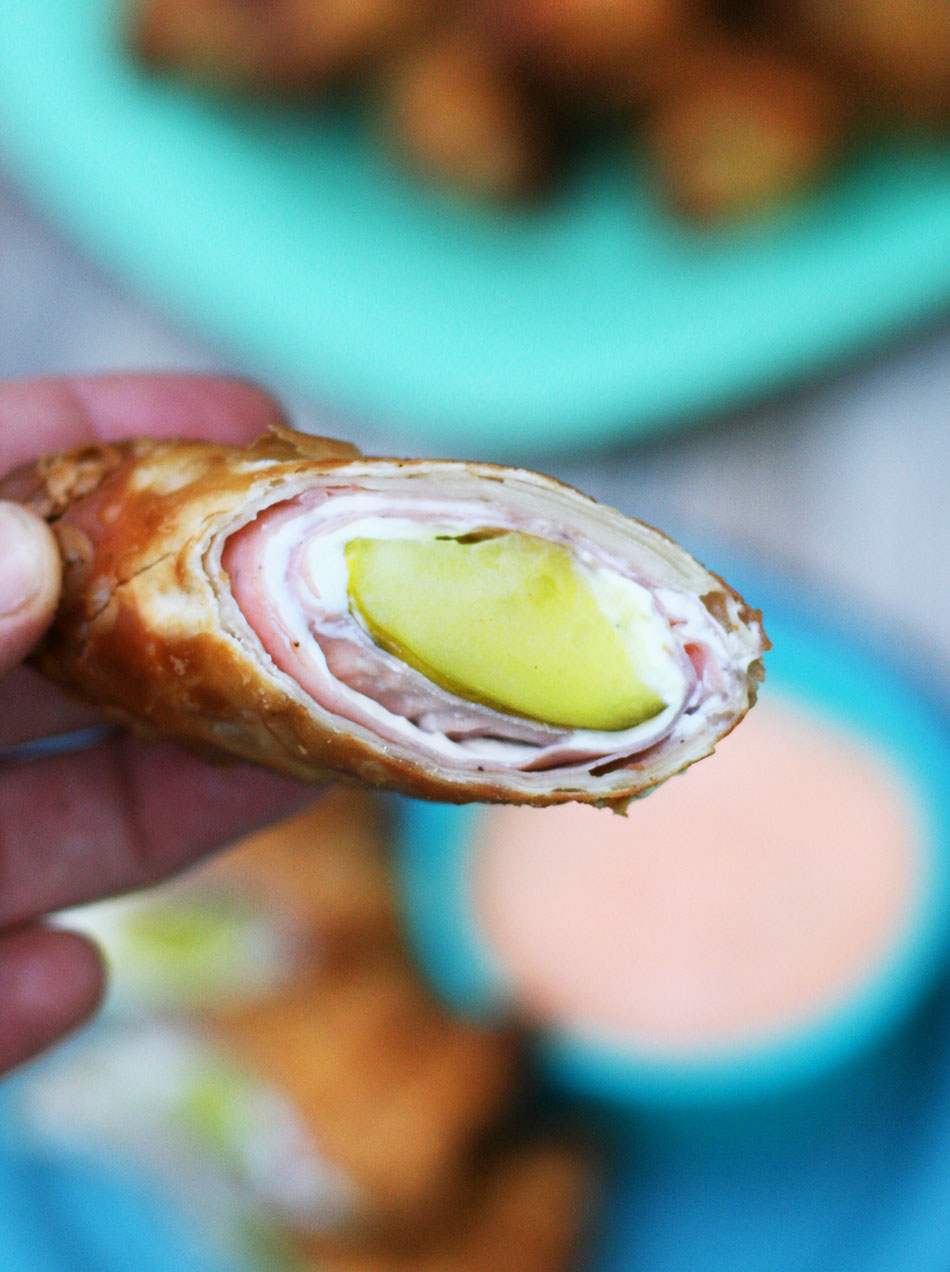 Ham and pickle roll up egg rolls: Make these unique egg rolls today!