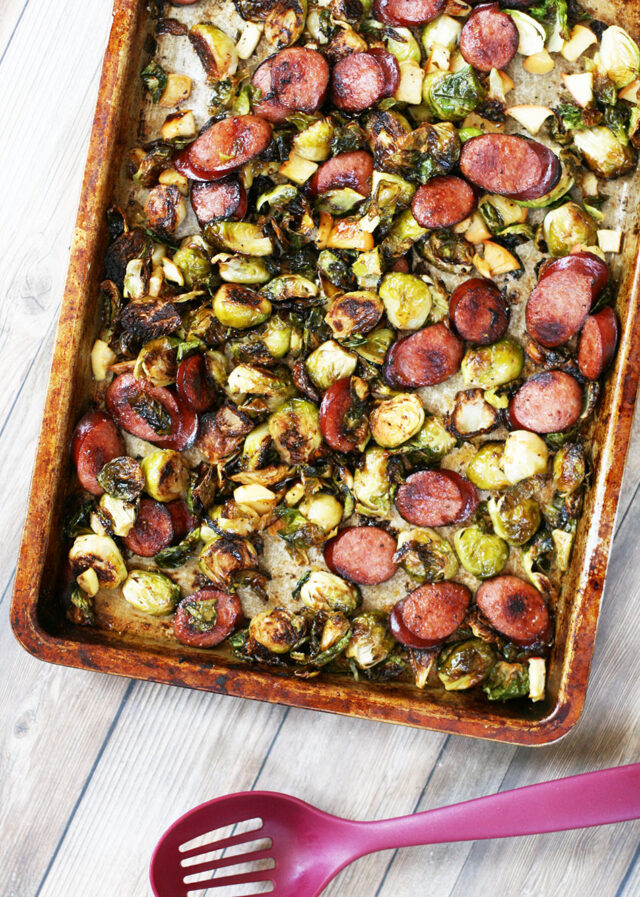 Maple-roasted Brussels sprouts and ring bologna recipe. Get instructions!
