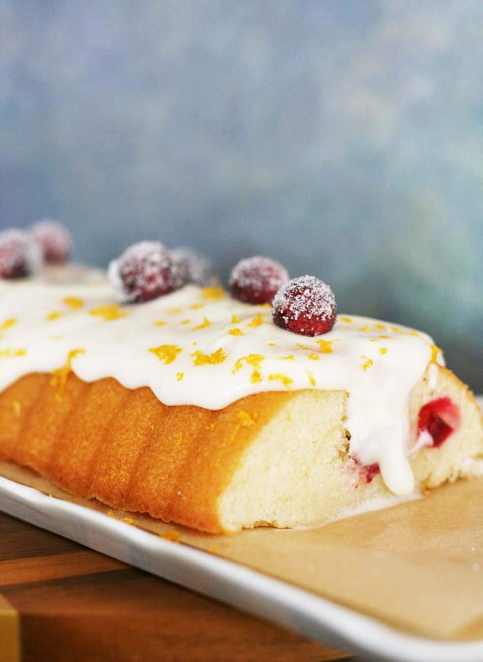 Cranberry almond cake with candied cranberries: Click through for recipe.