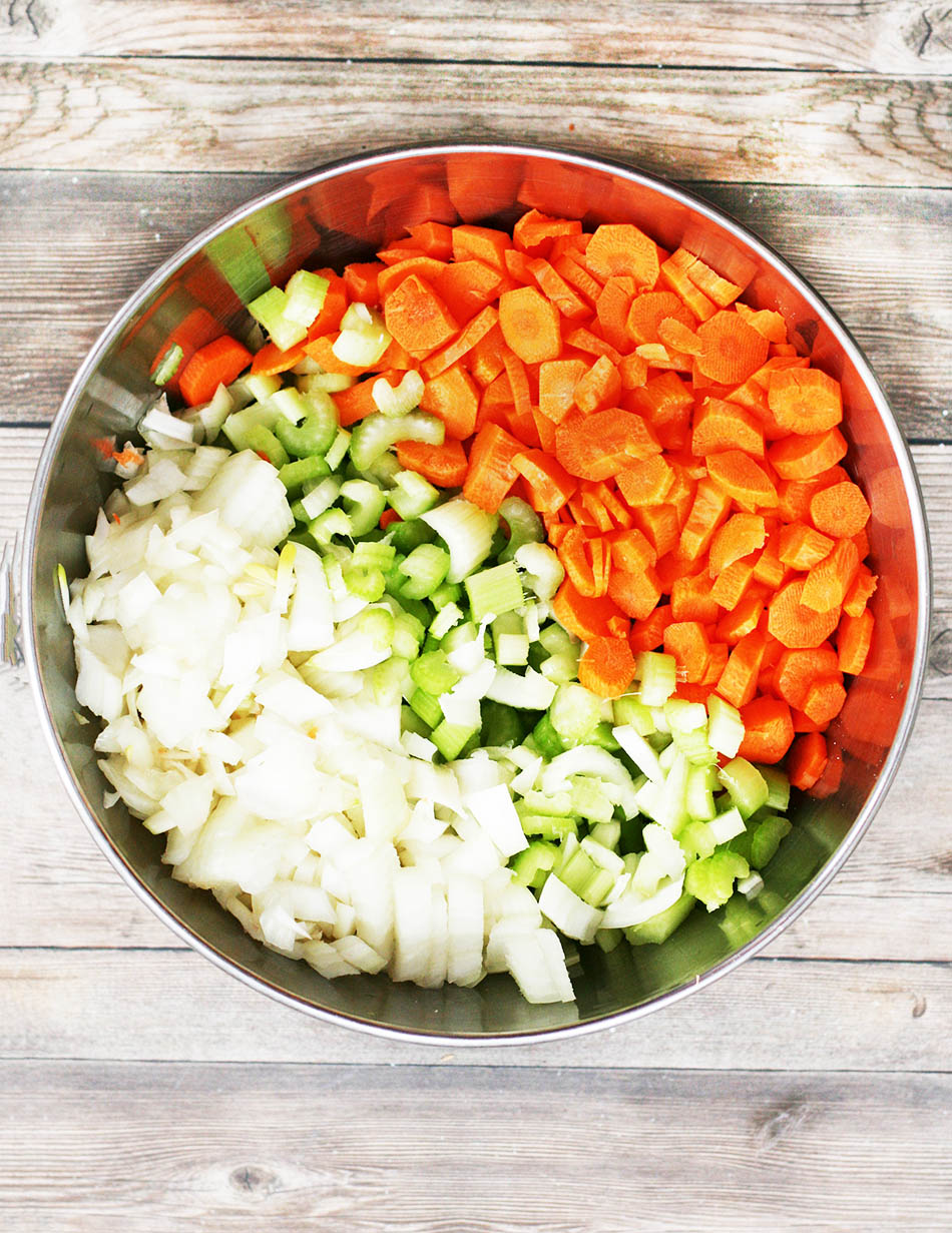 How to make soup starter pods: Start with a simple mirepoix mix of carrots, celery and onion.