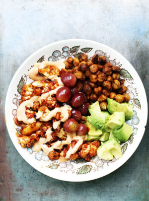 Roasted Cauliflower, Grape, and Chickpea Bowls