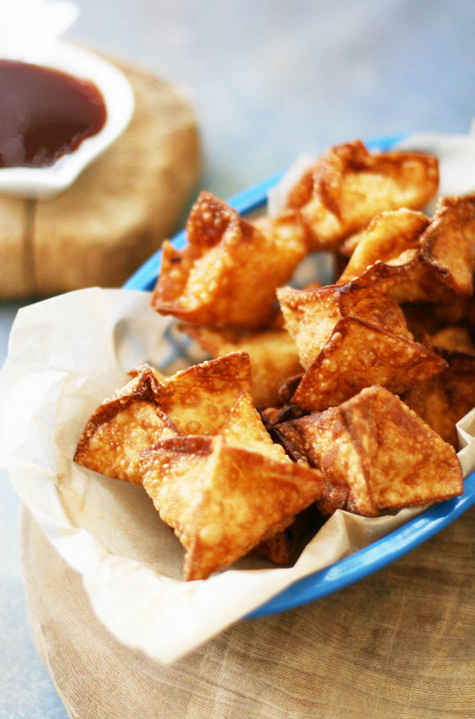 Crab rangoons: Cream cheese wontons, elevated with the addition of crab meat and seasonings.