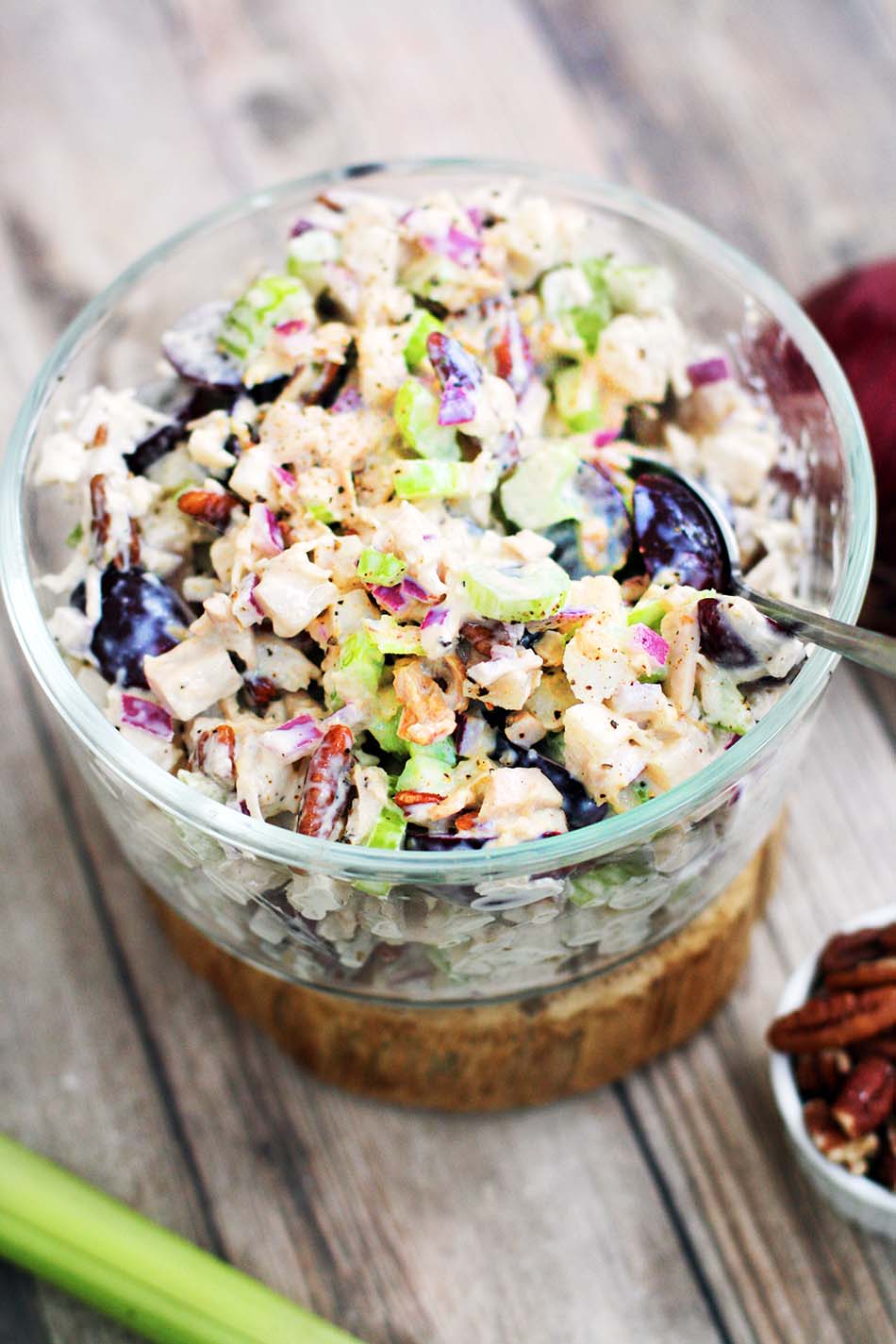 Amazing leftover turkey salad: With grapes, water chestnuts, celery and other good stuff added!