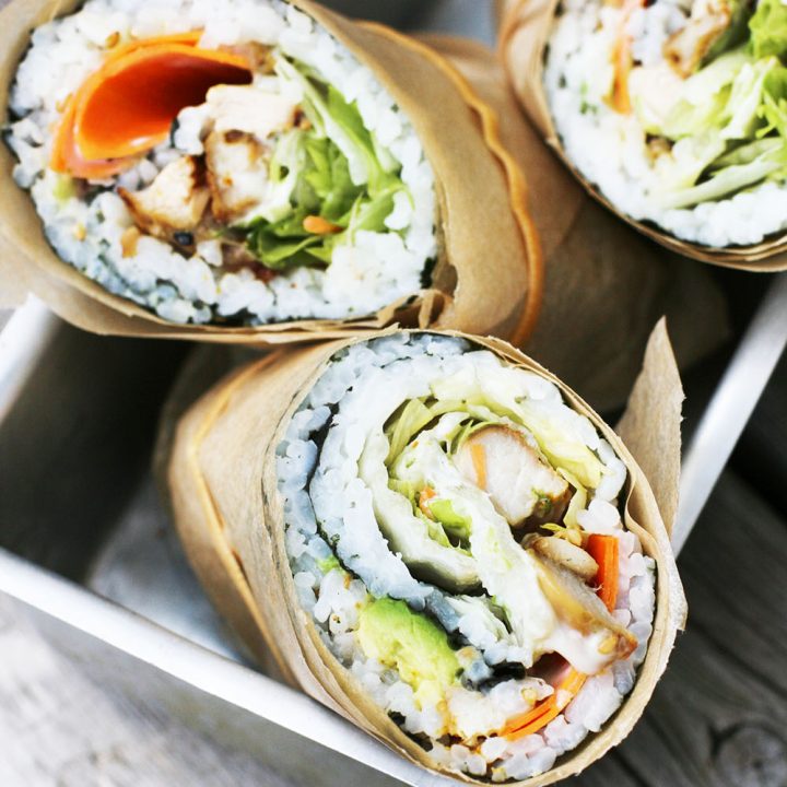 Chicken sushi burritos: Learn how to make simple sushi burritos at home, with teriyaki chicken.