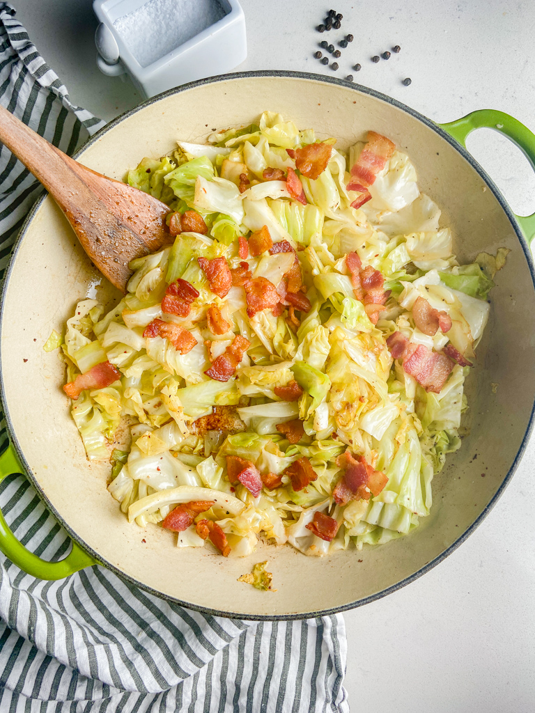 Southern fried cabbage with bacon, from Life's Ambrosia.