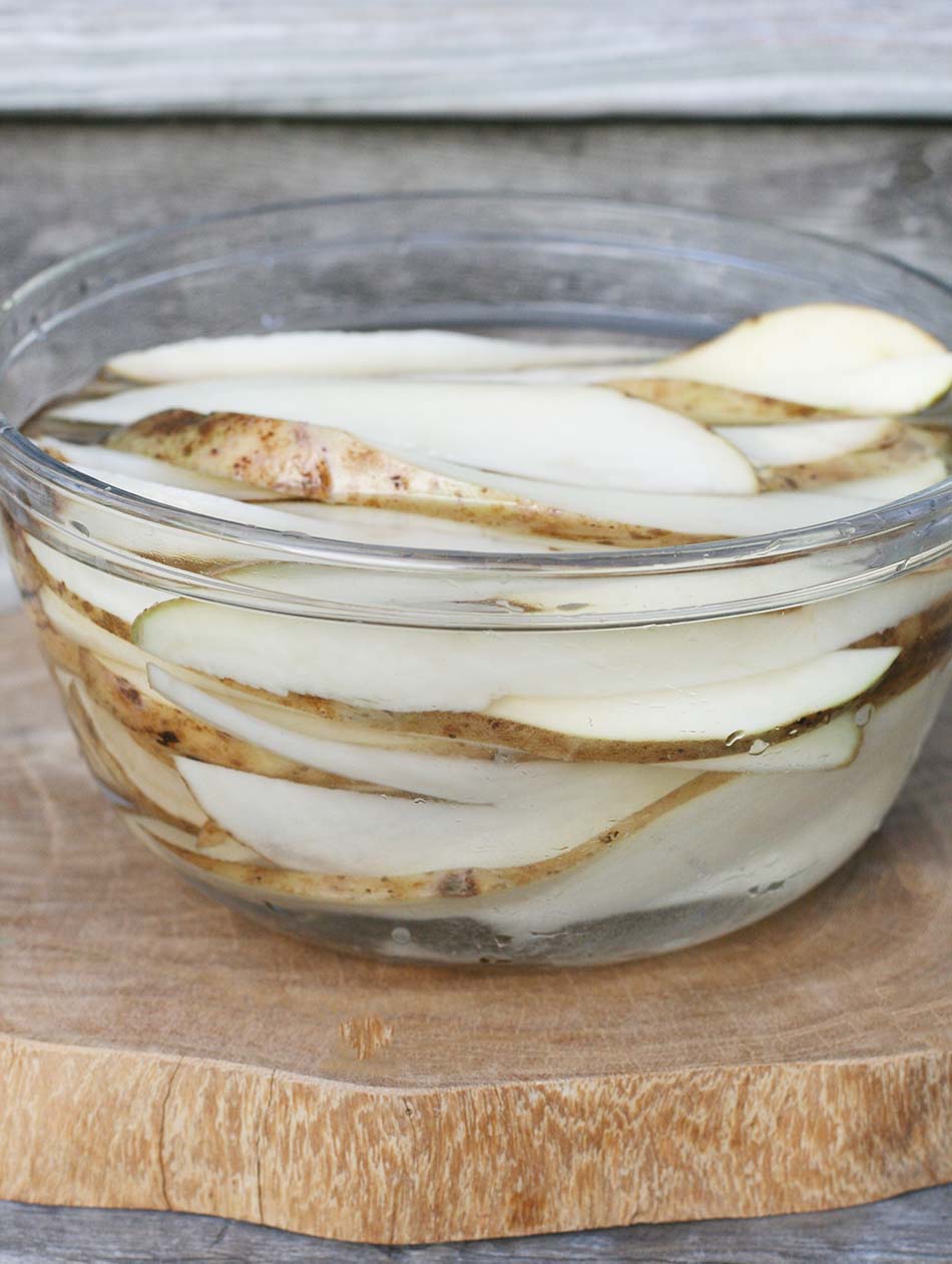 Soaking the potatoes in ice water and rinsing up to 3 times helps ensure an extra crispy steak fry.