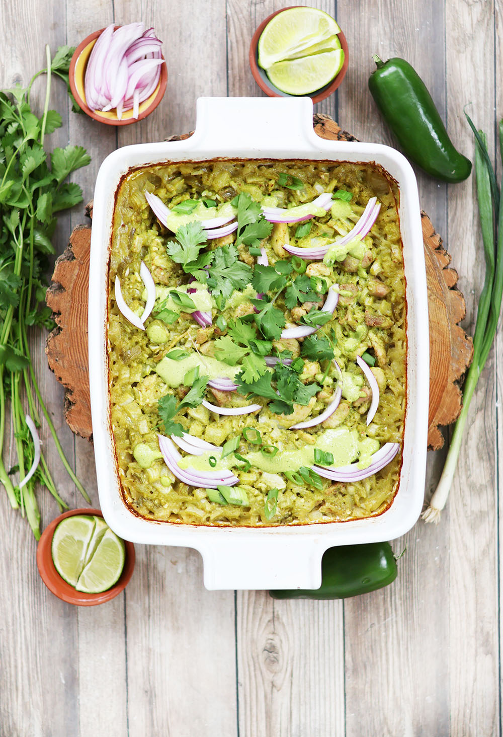 Peruvian (green) chicken and rice bake. Mix it all up in the casserole dish, bake - and dinner is ready!
