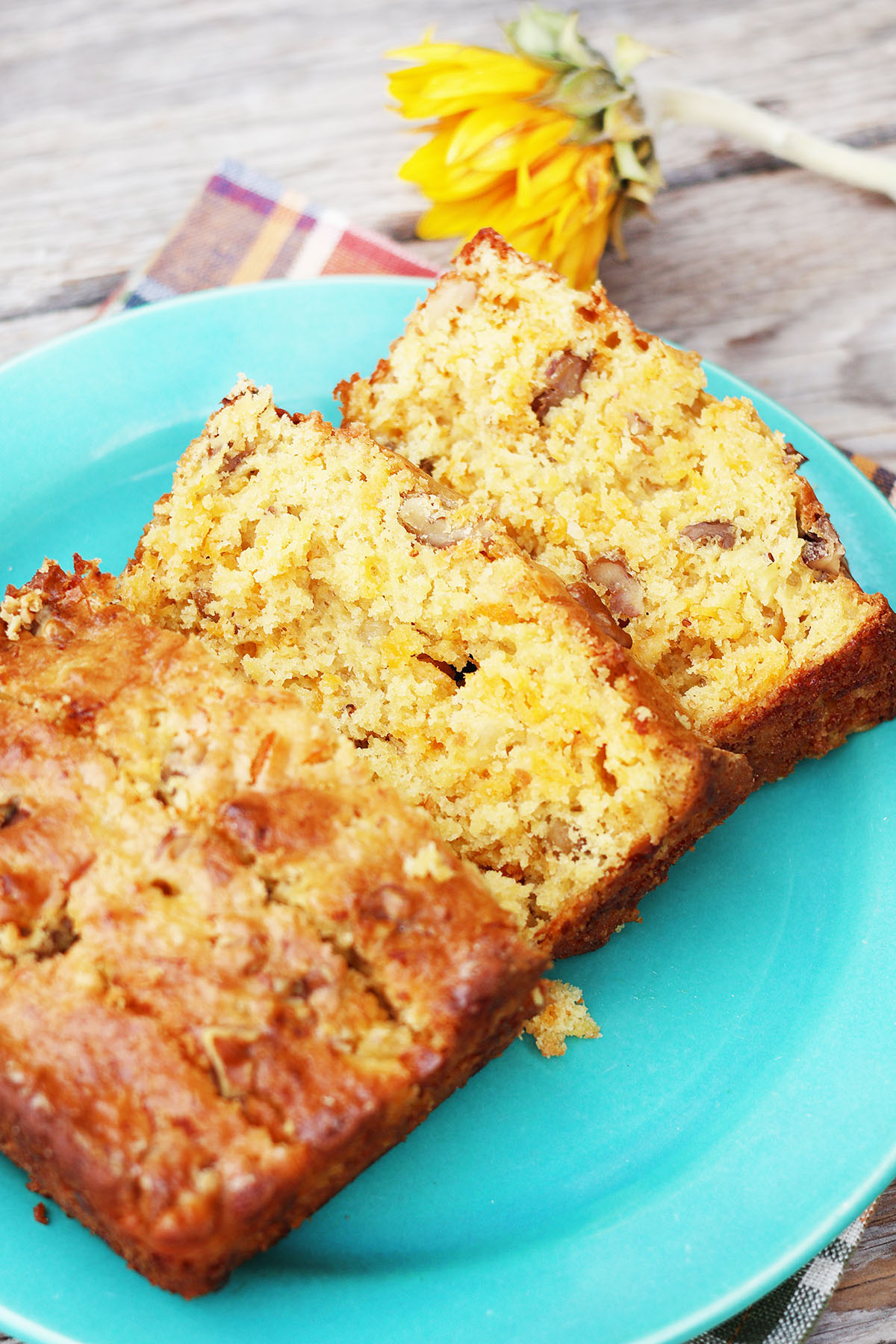Pineapple cheddar quick bread made with einkorn flour.